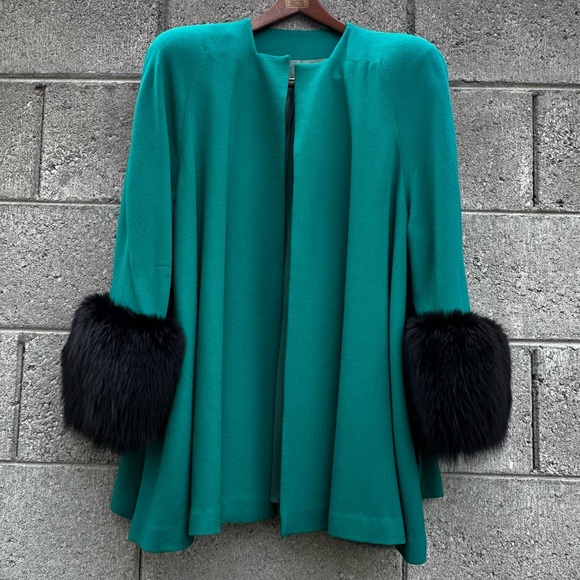 VINTAGE SWING COAT with Black Fur Cuffs size 14 - Picture 3 of 6